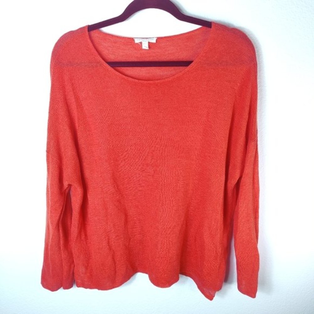 Eileen Fisher Reddish Orange Organic Linen Medium Knit Blouse Sweater